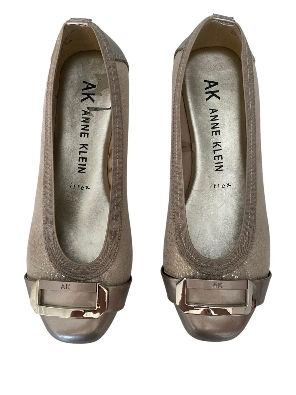Anne Klein iFlex Uplift Ballet Flats 6.5W Gold Shimmer Cap Toe Comfort